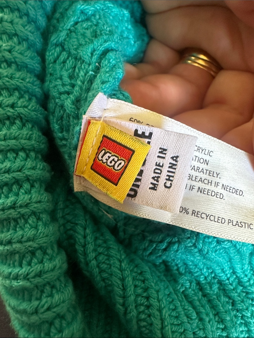 Lego Teal Knit Beanies with Yellow Brick Face Patch - Adult & Child - Picture 2 of 3